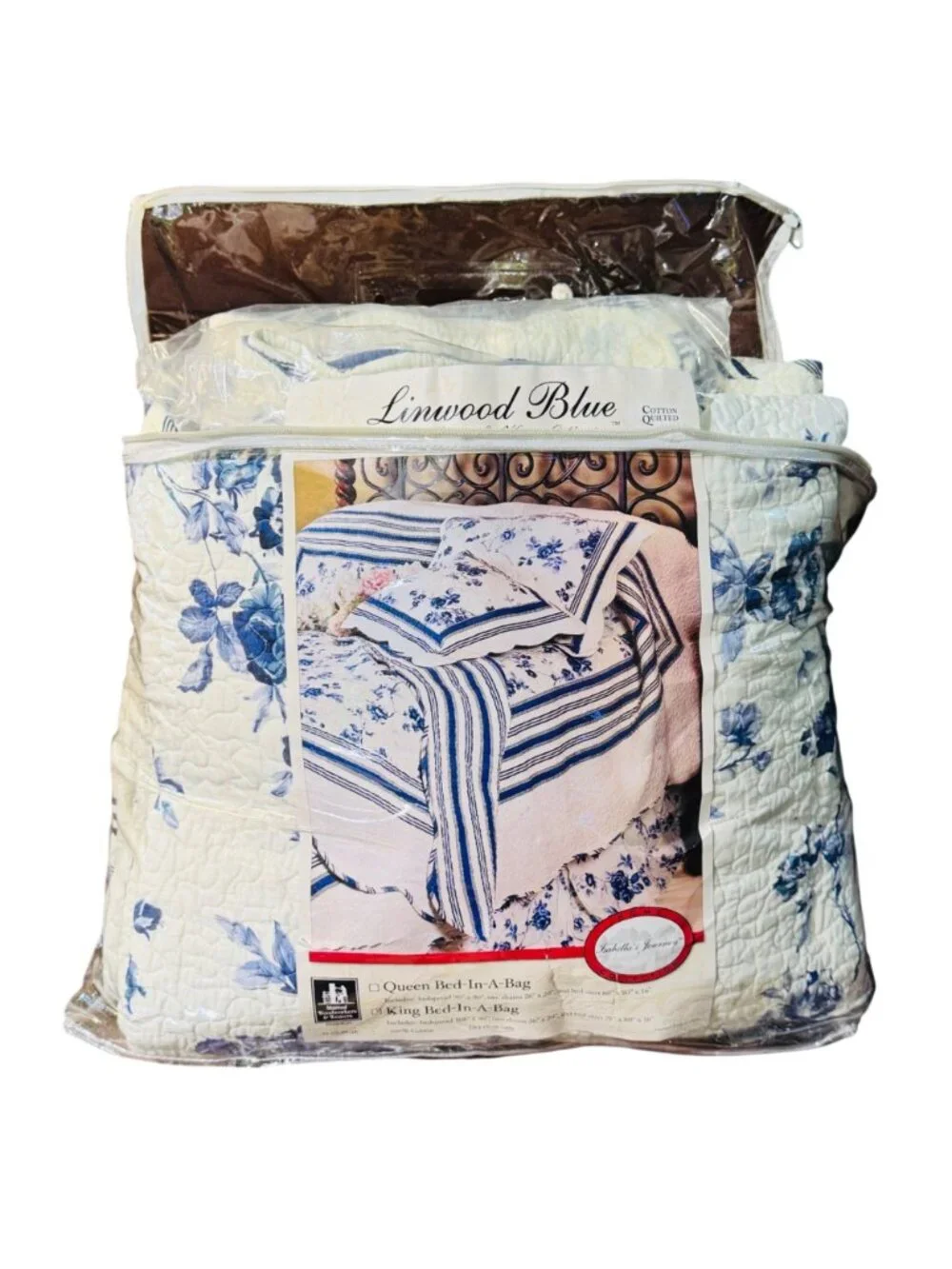 Isabella's Journey Linwood Blue Floral Quilted Bed-in-a-Bag 4 Piece King Size